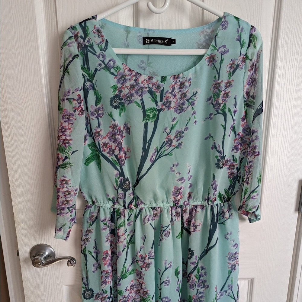 Sea Foam Green Floral Chiffon Dress from AllegraK